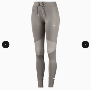 PUMA En Pointe Gray Athletic Leggings Pants Rock Ridge Waistband Mesh Cutouts
